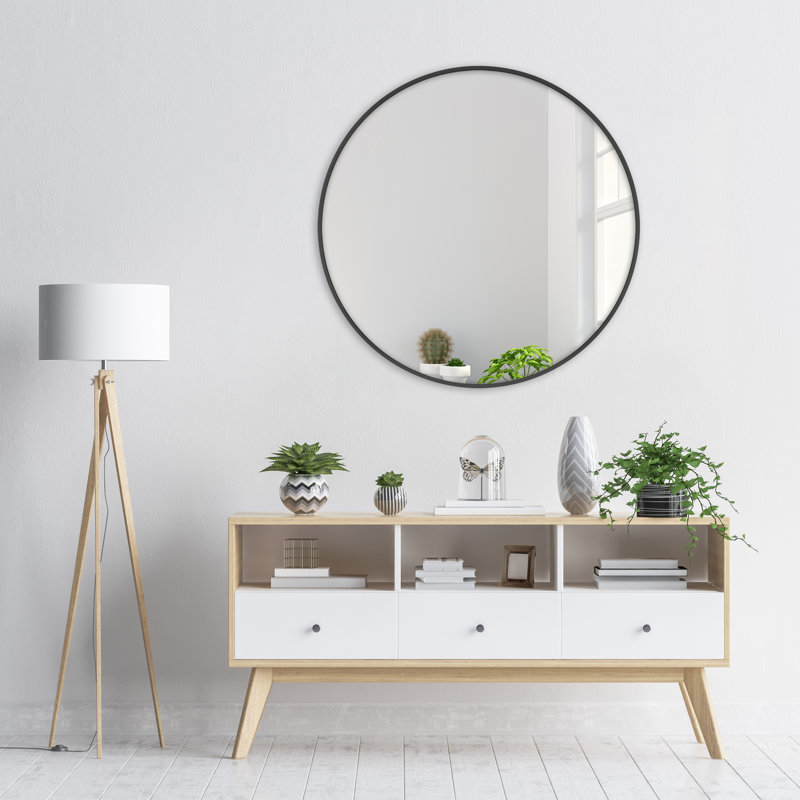 Menahan Metal Round Mirror, Black, 47" x 47"