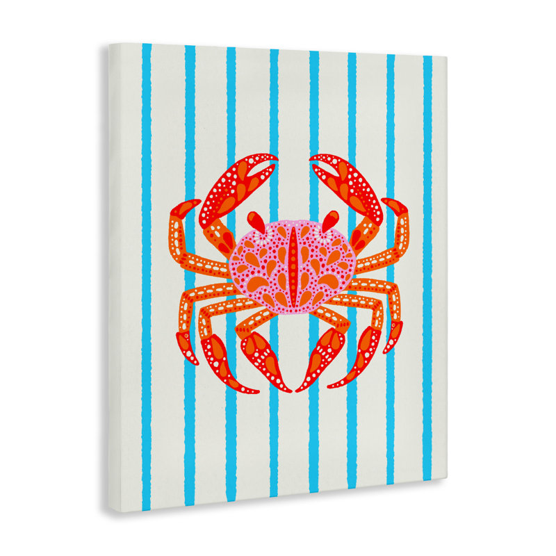 Crabe vif sur toile rayée, design par Indira Prieto | IndySign, H 48 po x l 36 po