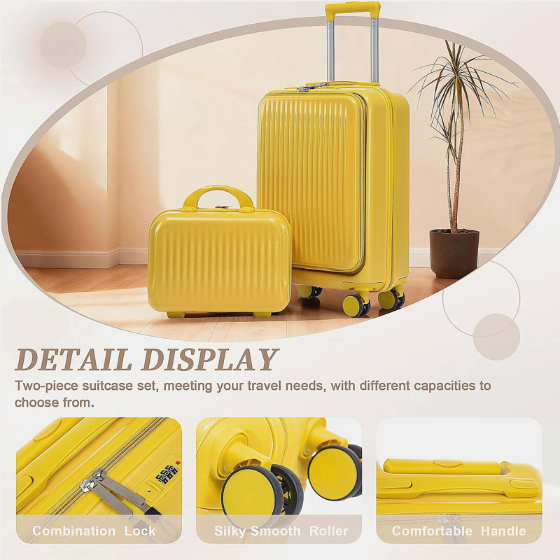 14 "/ 20" 2 pièces / ensemble dans un bagage à roulettes en ABS, avec serrure à combinaison et ouverture avant, étui à cosmétiques 14 "
