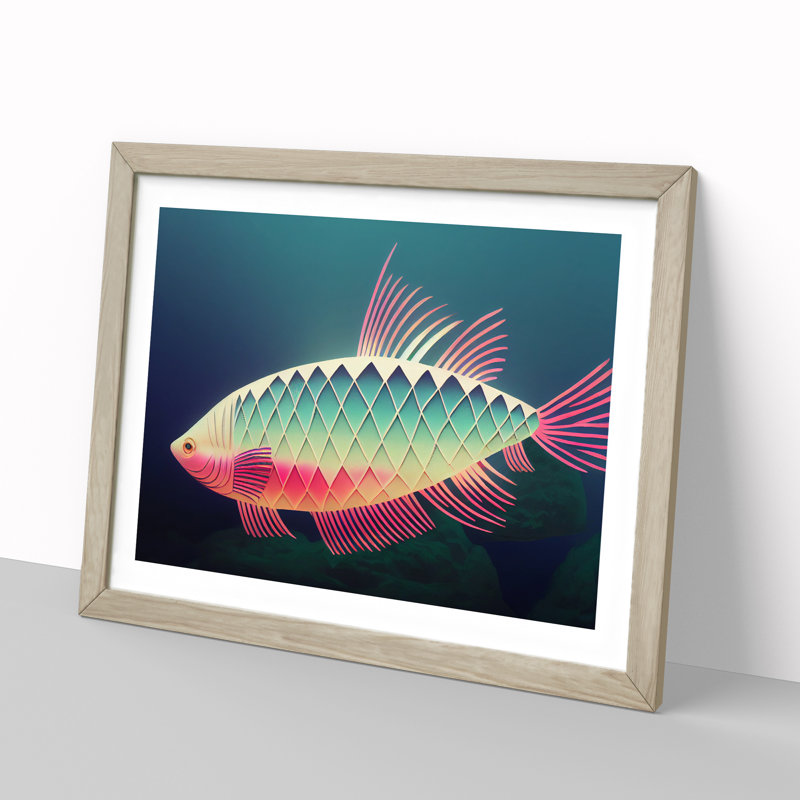 XH1022-6604X Fish Vol.1 1 Piece Single Picture Frame Painting, 25cm H x 34cm W x 2cm D, Oak