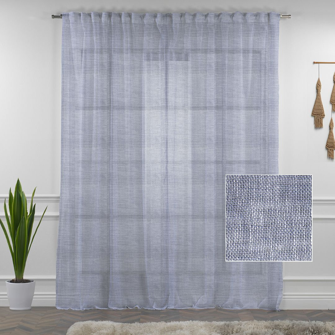 Linen Sheer Single Curtain Panel, Blue, 100" W x 216" L