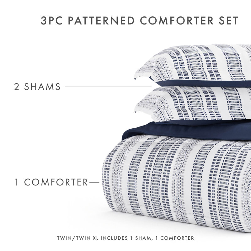 Twin Blue and White Down Alternative Reversible Comforter Set