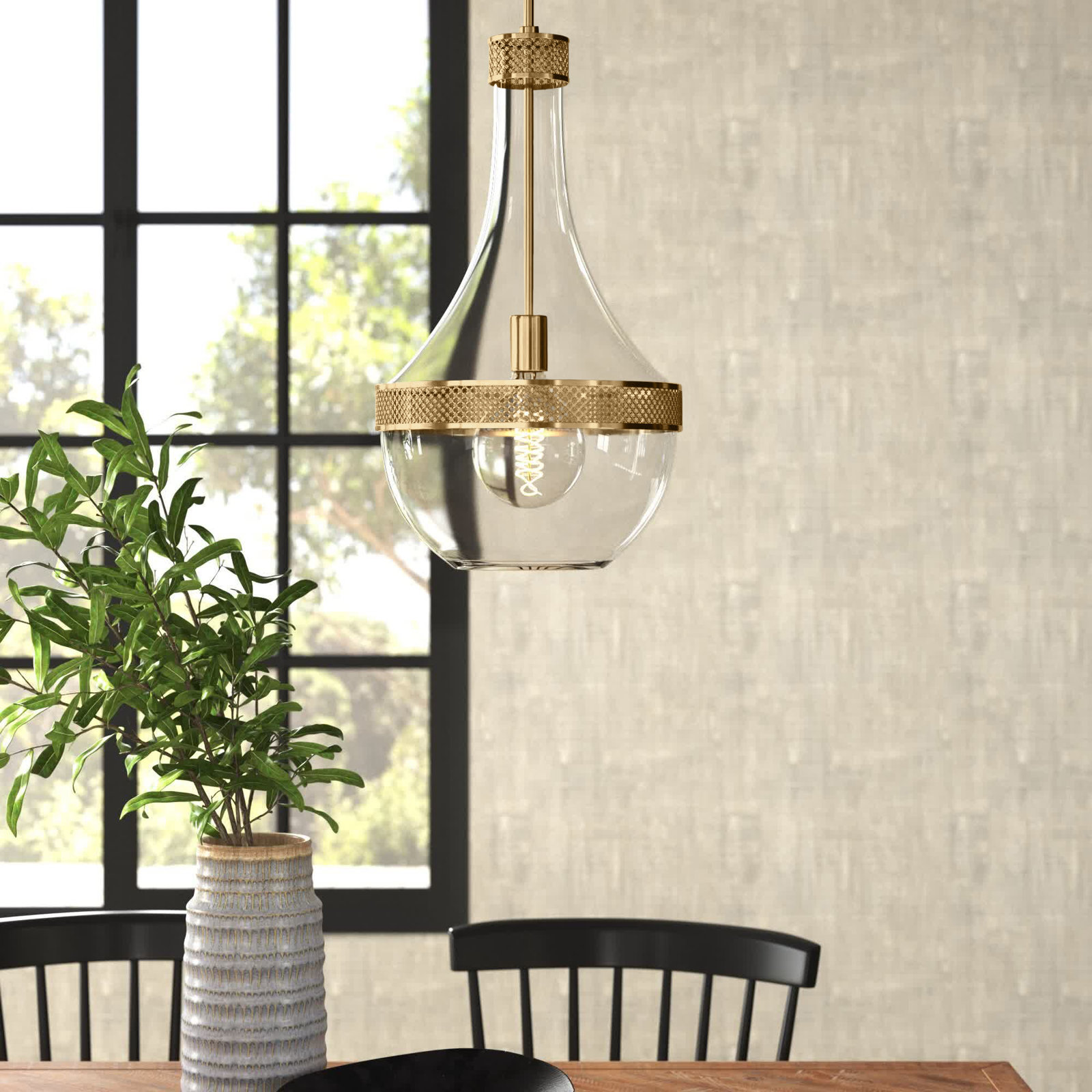 Twain Single Light Pendant, Aged Brass, 32" H x 17.5" W x 17.5" D