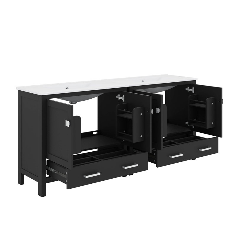 Meuble-lavabo 72 po avec évier en céramique, Noir