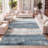 Contemporary POP Modern Abstract Vintage Cream/Turquoise Rug-1574300400