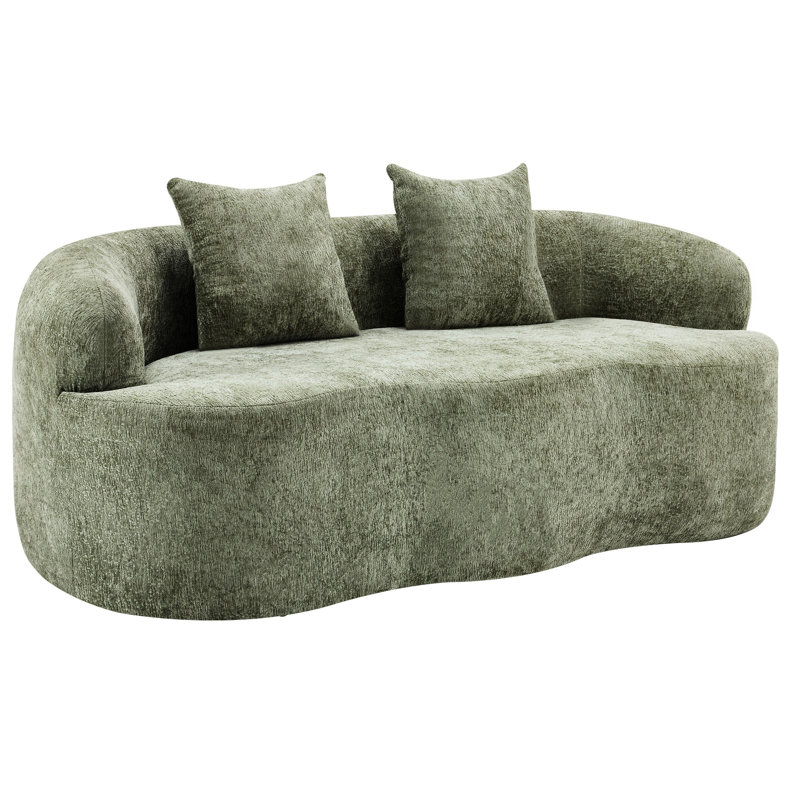 Crème teinté incurvé 2 places, accoudoir rond, sans assemblage, rembourrage en éponge haute densité et à ressorts, confortable pour le bureau de la chambre à coucher, fonction moderne avec accent, coussins de canapé à compression, facile à