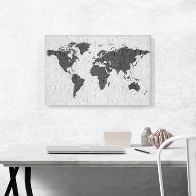 Dark Gray Printed White Brick World Map Globe - Wrapped Canvas Graphic Art Print -  ARTCANVAS, ACIMAP6-1S-26x18