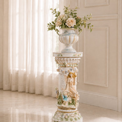 33" H Vintage Roman Column Resin Pedestal Stand for Indoor Living Room Entryway Décor