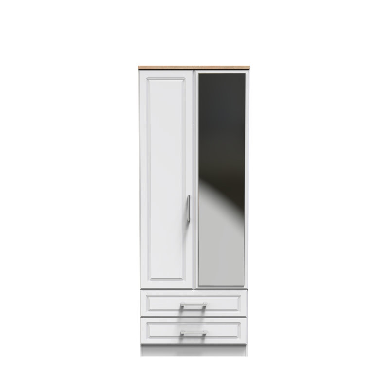 Aalysia 2 Door 2 Drawer Mirrored Robe, White Ash/Modern Oak