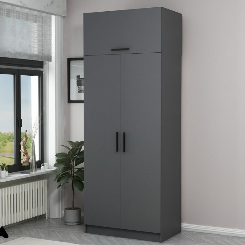 Élégante garde-robe anthracite 35,4 po x 100,4 po x 20,5 po | 100% panneau de particules enduit de mélamine, épaisseur: 0,7 pouce | Conception moderne pour un rangement efficace, durable et élégant pour la chambre à coucher ou le vestiaire