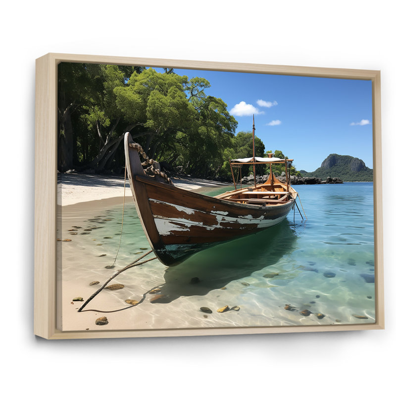 Kradis Coastal Cradle Tranquil Waters - Art mural plage, H 34 po x l 44 po x P 1,5 po, Cadre flottant brun