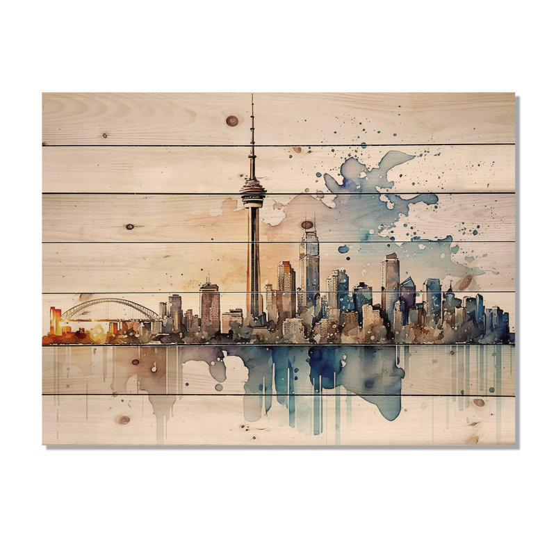 Décoration murale en bois naturel sur bois de pin Markham - Cityscapes, H 24 po x l 32 po