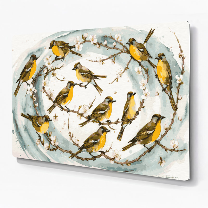 Oiseaux, art mural en métal blanc, H 144 po x l 216 po x P 0,05 po