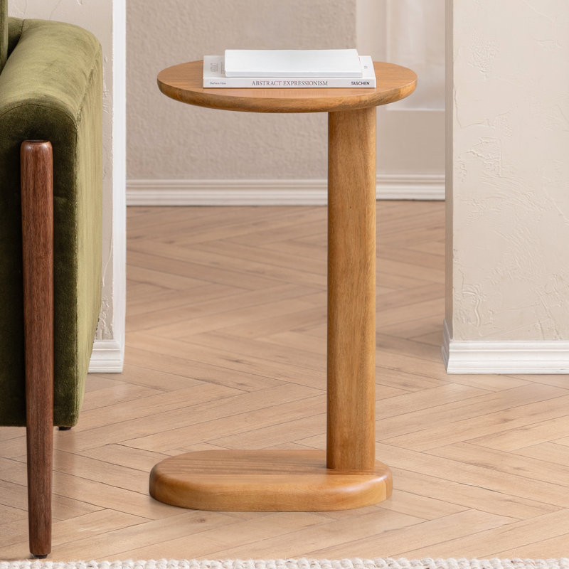Veta Solid Wood C Shaped Side Table, Mid Tone Honey