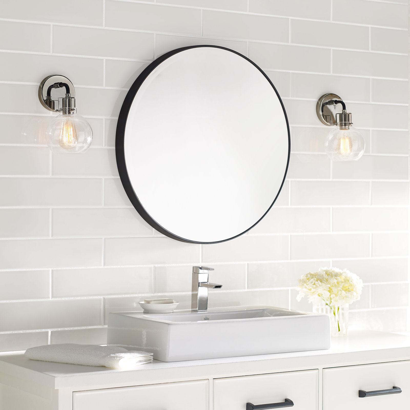 Byrne Single Light Dimmable Armed Sconce, Polished Nickel/Textured Black