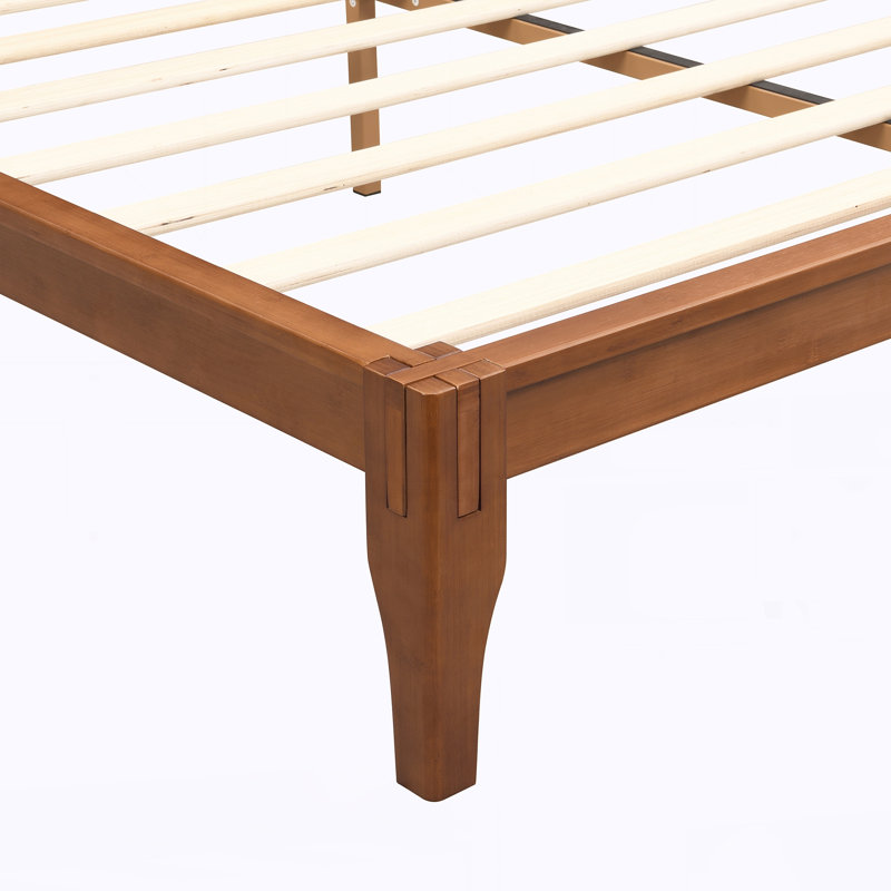 Mid-Century Modern Full Size Bamboo Wood Platform Bed with Wood Slat, Brown