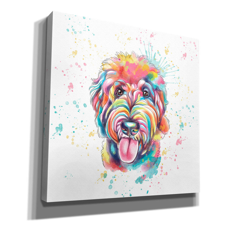 «Colorful Watercolor Goldendoodle» par Furbaby Affiliates, art mural sur toile, H 37 po x l 37 po x P 1,5 po