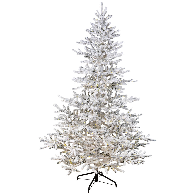 Pre-Lit Medium Flocked IPT Artificial Garden Christmas Tree - Warm White LED Lights, 7.5'