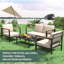 Ensemble de meubles de patio 4 pièces avec cadre noir et coussins beiges - Ensemble de conversation extérieur en métal durable avec table basse pour cour, balcon et patio