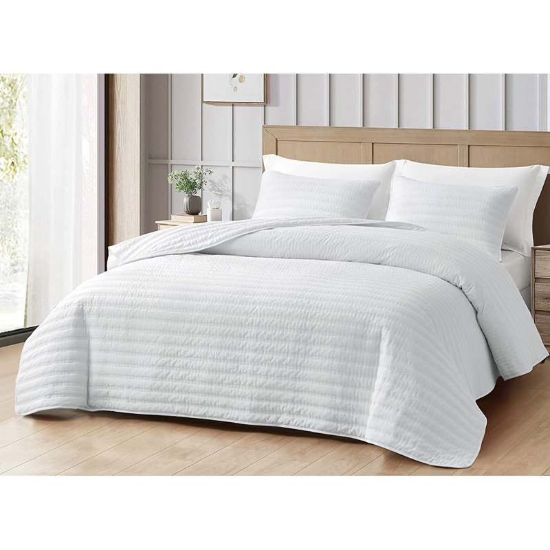 Stone-Washed Microfiber Quilt Set, Queen Quilt + 2 Standard Shams, White