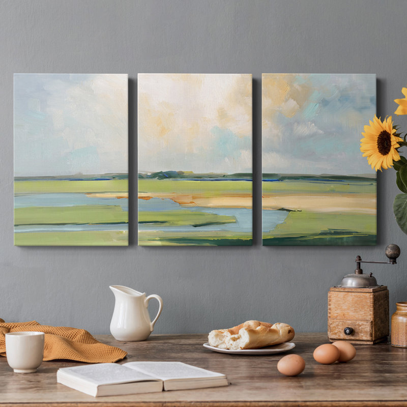Pastel Horizon II - Toile tendue avec châssis de qualité supérieure - Prêt à accrocher, H 18 po x l 36 po x P 1 po