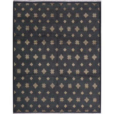 Hand-Knotted High-Quality Black and Beige Area Rug