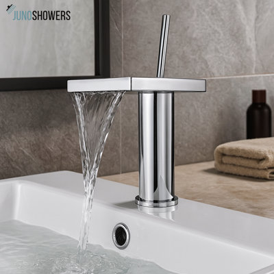 Juno Luxurious Nature Widespread Waterfall Square Mixer Faucet – Elegant Bathroom Upgrade