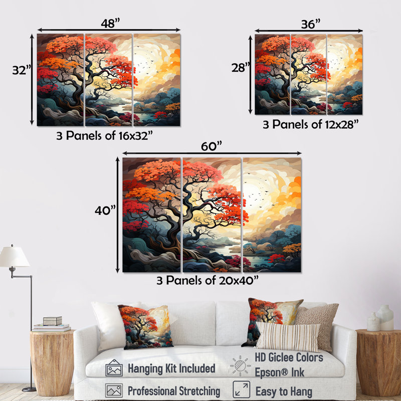 Fauvist Awakening Of Oak Tree - ensemble d'art mural sur toile chêne, H 40 po x l 60 po x P 1 po