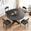 Table de salle à manger ronde 47 po noire: structure métallique à piédestal, style industriel compact-1207390683-1199716510