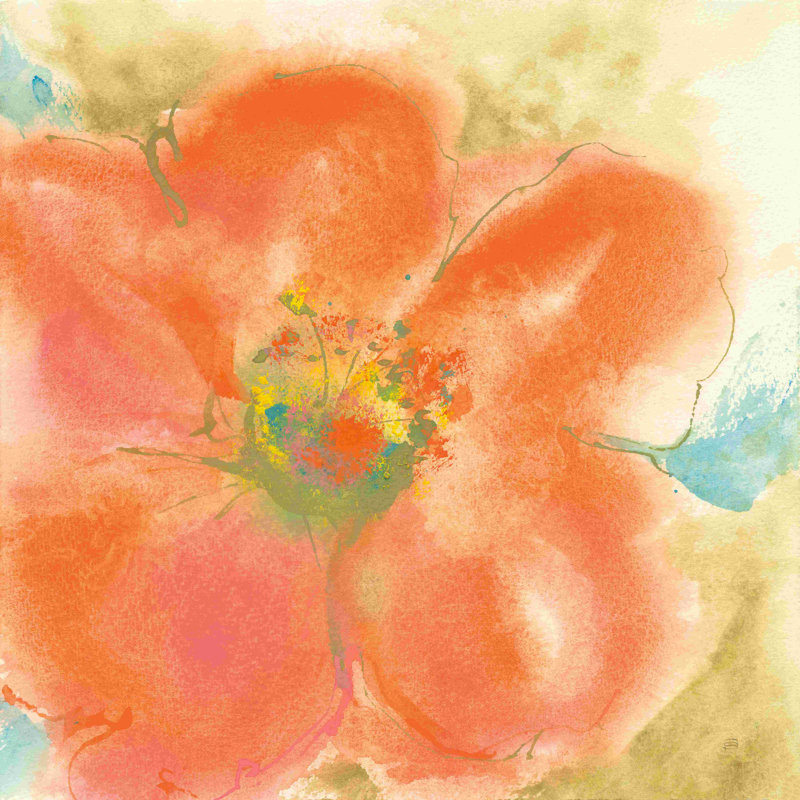 Corail coquelicot II par Chris Paschke - peinture sur toile tendue, H 12 po x l 12 po, Non, Toile tendue