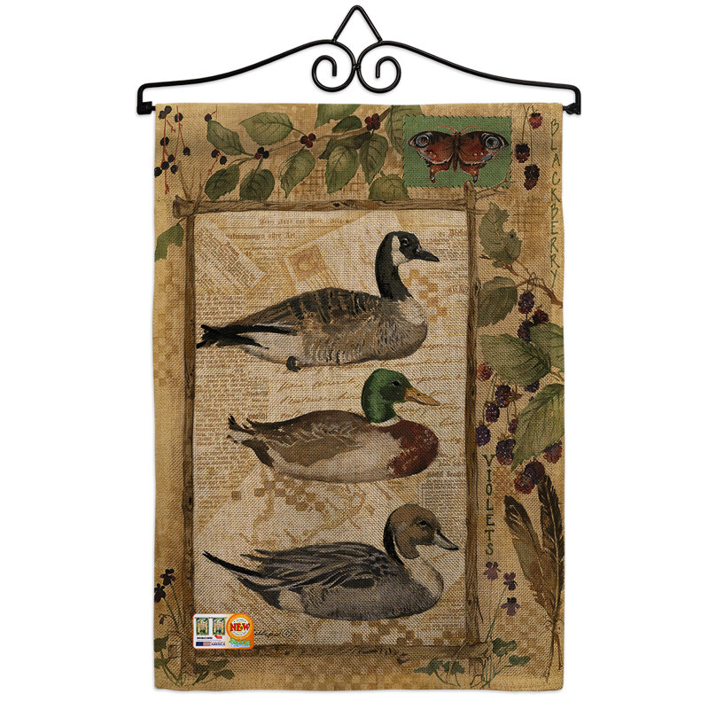 Canards et oies en toile jute, drapeau de jardin à 2 côtés en polyester 1,5 x 1,1 pieds de la nature sauvage