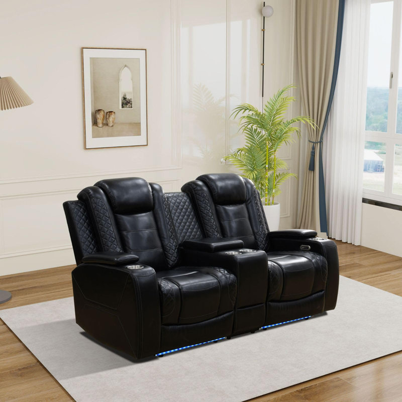 Causeuse inclinable automatique en cuir Breathing, Black