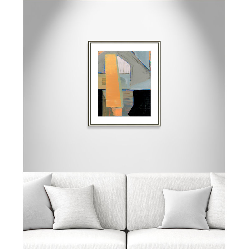 «Castellini Orange Pinstripe I» par Cartissi - peinture encadrée, H 26,75 po x l 22,75 po x P 0,88 po, Cadre argenté