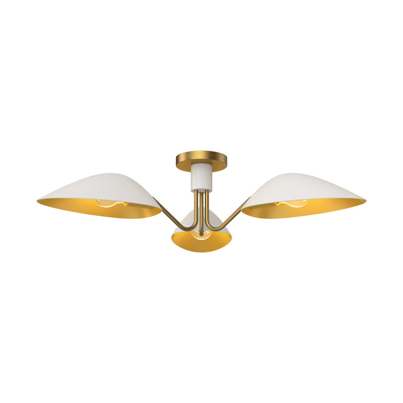 Raelle 3 Light Semi Flush Mount, White/Aged Gold