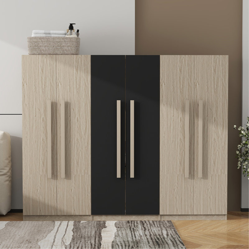 Rangement pour garde-robe en bois 6 portes pour la chambre à coucher, avec 2 tiroirs à l'intérieur