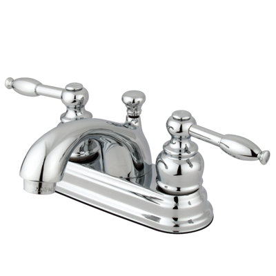 Kingston Brass Knight Two-Handle 3-Hole Deck Mount 4" Centerset Bathroom Faucet with Plastic Pop-Up