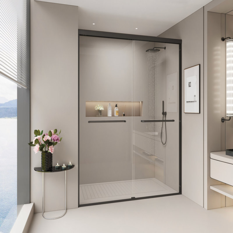 44-48" W X 72" H Double Sliding Shower Door, Semi-Frameless Bypass Bathroom Sliding Door With 1/4" (6Mm) Tempered Glass For Walk-In Shower