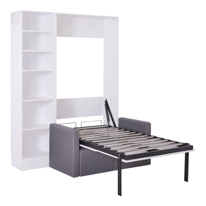Murphy Bed Wall Bed With Sofa,With Shelves,White, Twin