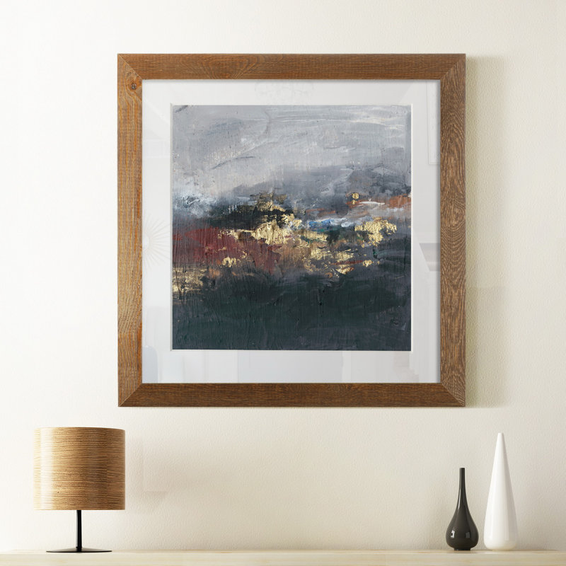 Montagnes dans la brume II-reproduction d’art sur papier encadrée, H 17 po x l 17 po x P 1,5 po, Érable encadré