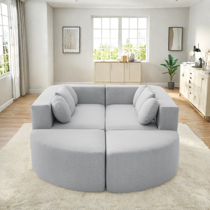 Canapé modulaire à compression avec siège profond et design incurvé Boneless, Boucle gris