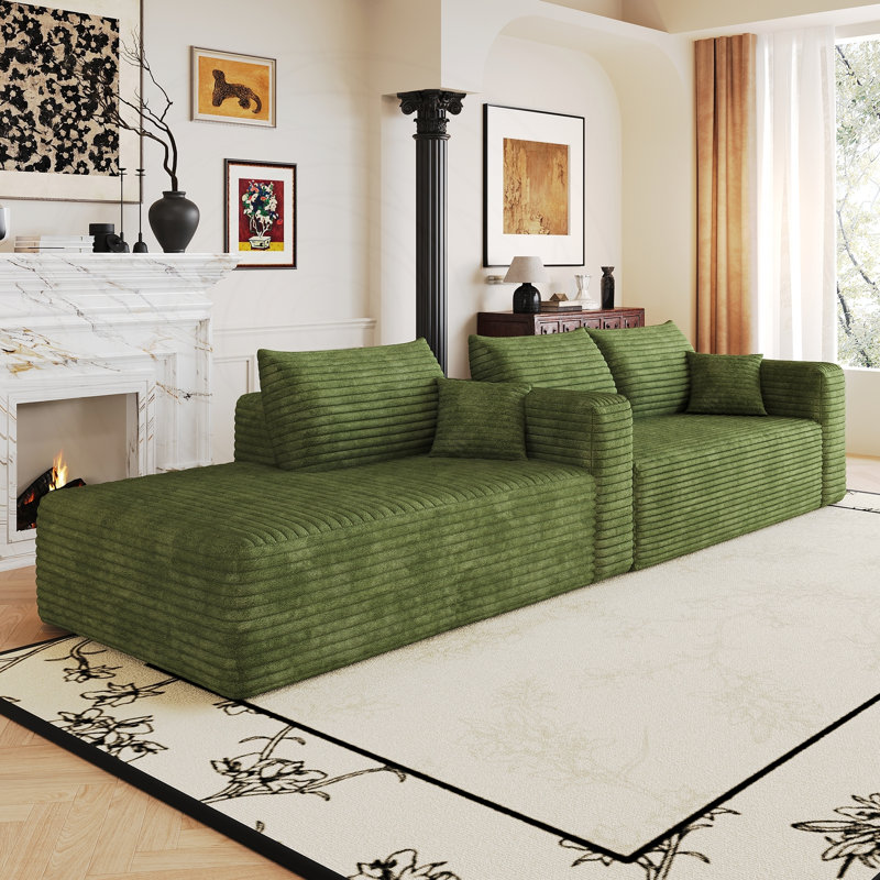 Canapé modulaire en L avec velours côtelé moelleux et sans assemblage requis, 32.3" H x 103.2" W x67.8" D, Green