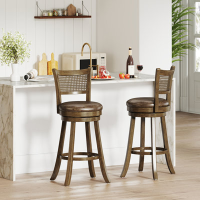 Set of 2 Bar Stools 30'' Swivel Bar Chairs w/ PE Rattan Backrest Bar Height