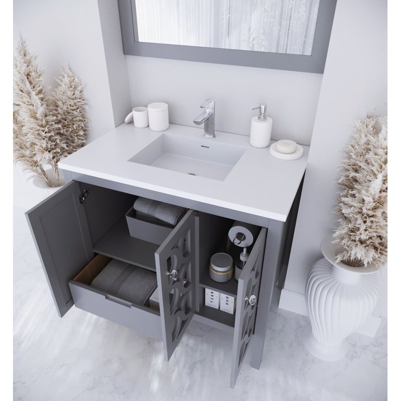 Ensemble de meuble-lavabo simple 36 po Caballero, Gris, Blanc mat