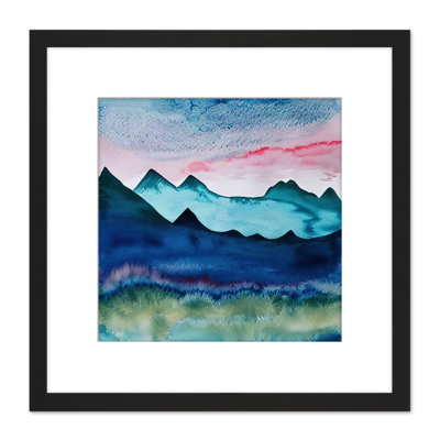 Watercolour Mountain Meadow Pink Sky Style 1 Piece Single Picture Frame Wall Art