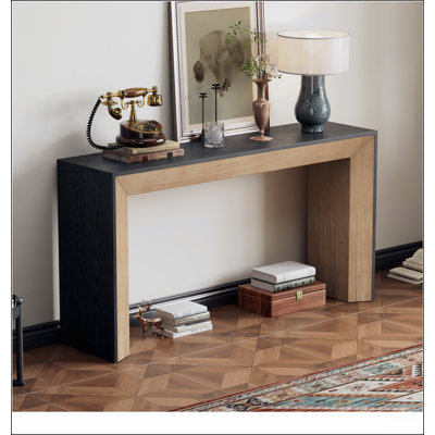 Console Mirod, conception de cheminée, simple et fonctionnelle avec plateau en placage de bois de haute qualité, polyvalente pour le couloir, le salon ou l'entrée