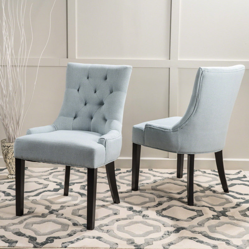 Chaise de salle à manger en tissu bleu, 2 piqûres en losange, pieds en bois, structure à 2 pieds, Bleu clair