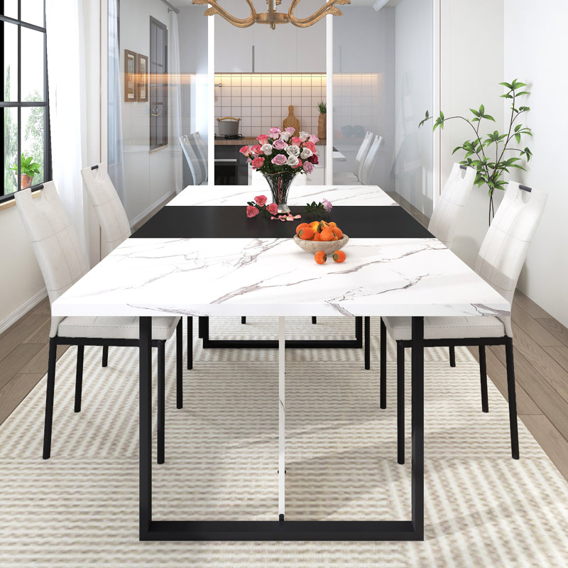 7-Piece Rectangle 71" Dining Table Sets With Adjustable Foot Pads For Dining Room, Restarant, Or Canteen