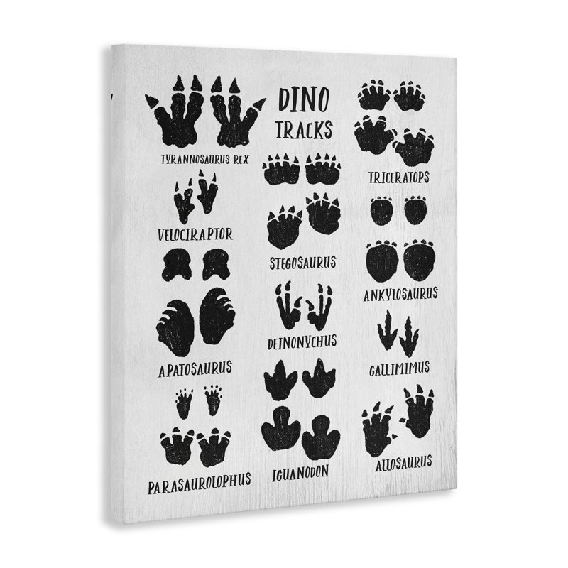 Children's Rustic Dinosaur Track Chart with Text by Jeanette Vertentes - Graphic Art Print, 20" H x 16" W