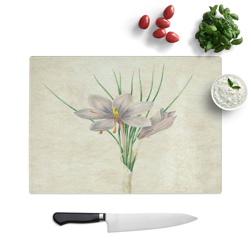 Tempered Glass Autumn Crocus Flowers Chopping Board, 39 cm W x 28.5 cm L