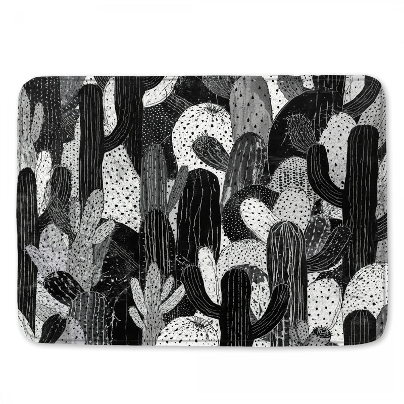 Tapis de bain noir et blanc avec cactus, L 24 po x L 17 po